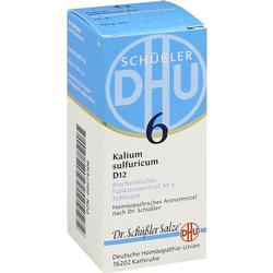 Weiße Schachtel mit blauer Aufschrift für homöopathische Kalium sulfuricum Tabletten.