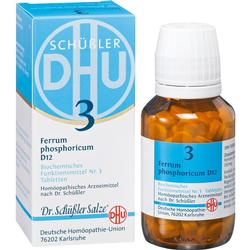 Braunes Fläschchen mit Tabletten und blauer Verpackung von Schüßler Salze Nr. 3.