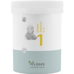 Ein weißer Behälter mit einem Bild eines Mannes und der Aufschrift "Calcium fluoratum D12".