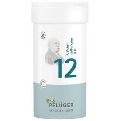 Weißer Behälter mit der Nummer 12 und dem Schriftzug "Calcium sulfuricum D6".