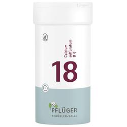 Weiße Dose mit der Nummer 18 und der Aufschrift "Calcium sulfuratum D6".