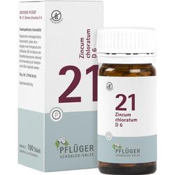 Ein weißer Karton und ein Glasfläschchen mit der Aufschrift "21 Zincum chloratum D 6".