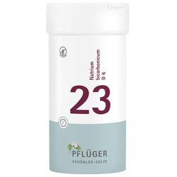 Weiße Dose mit der Aufschrift "23 Natrium bicarbonicum D6" und dem Logo "Pflüger Schüßler Salze".