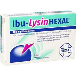 Eine Packung Ibu-LysinHEXAL mit 20 Filmtabletten zur Schmerz- und Fieberbehandlung.