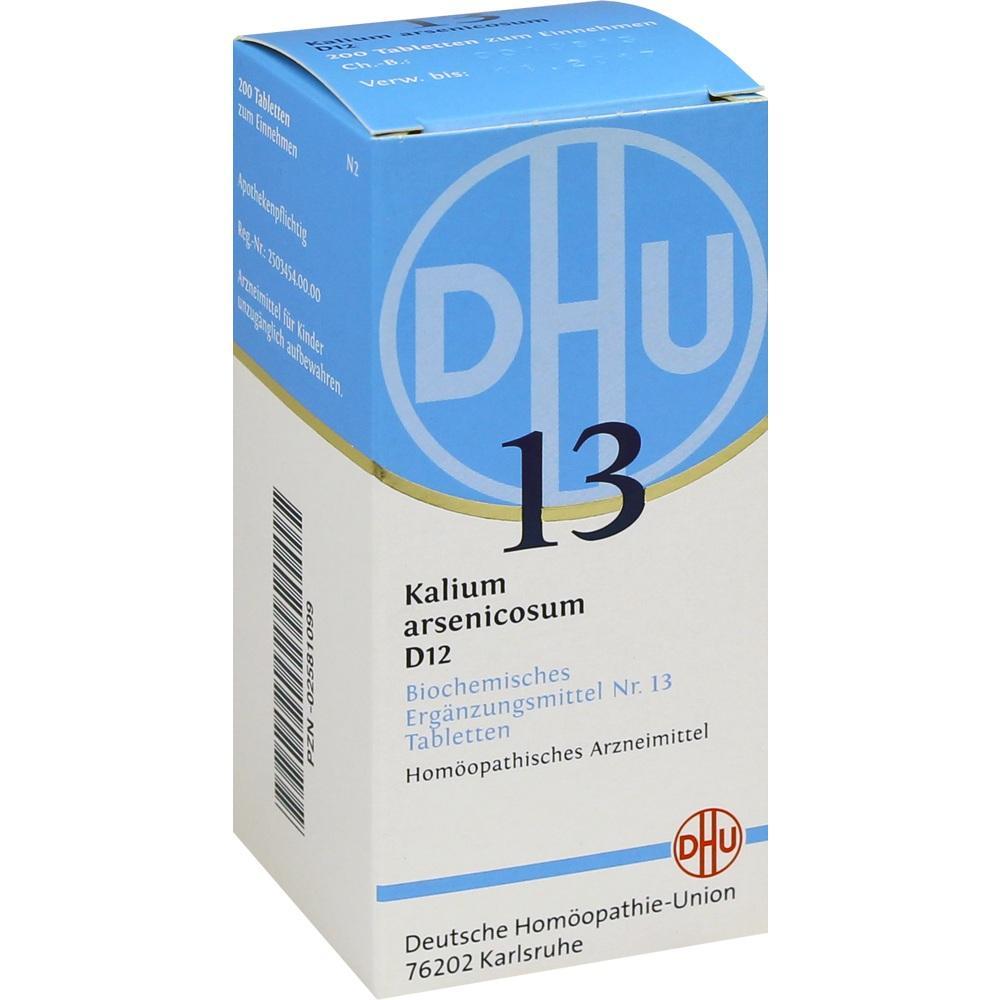 Eine weiße Medikamentenverpackung mit blauer Aufschrift und dem Logo DHU 13.