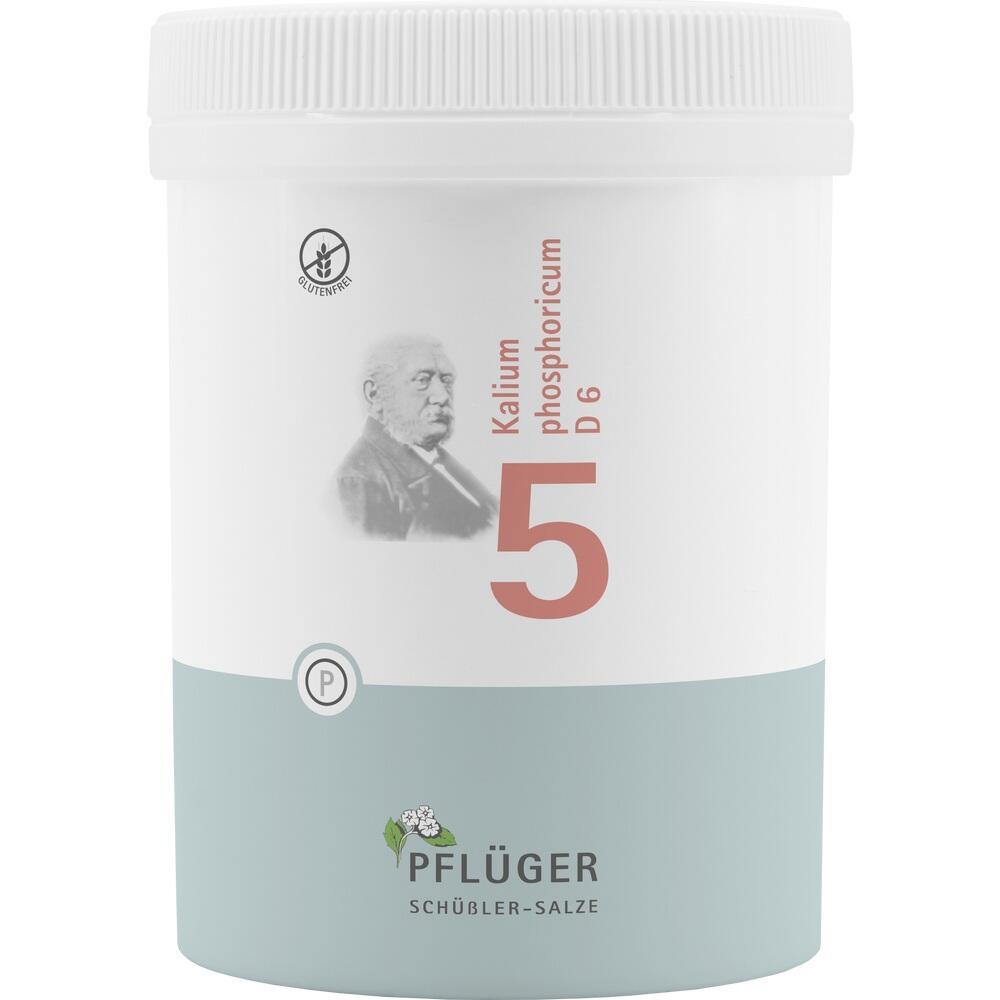Eine Dose mit der Aufschrift "Kalium phosphoricum D6" und einer Abbildung eines älteren Mannes.