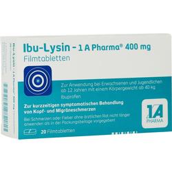 Eine Packung Ibu-Lysin-Tabletten zur Schmerzlinderung.
