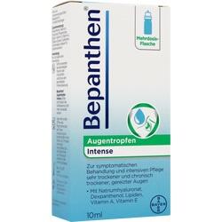 Eine Packung Bepanthen Augentropfen für trockene Augen.