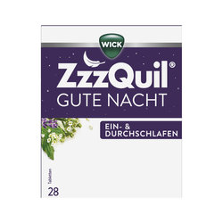 Verpackung von ZzzQuil Gute Nacht für besseren Schlaf mit Melatonin.
